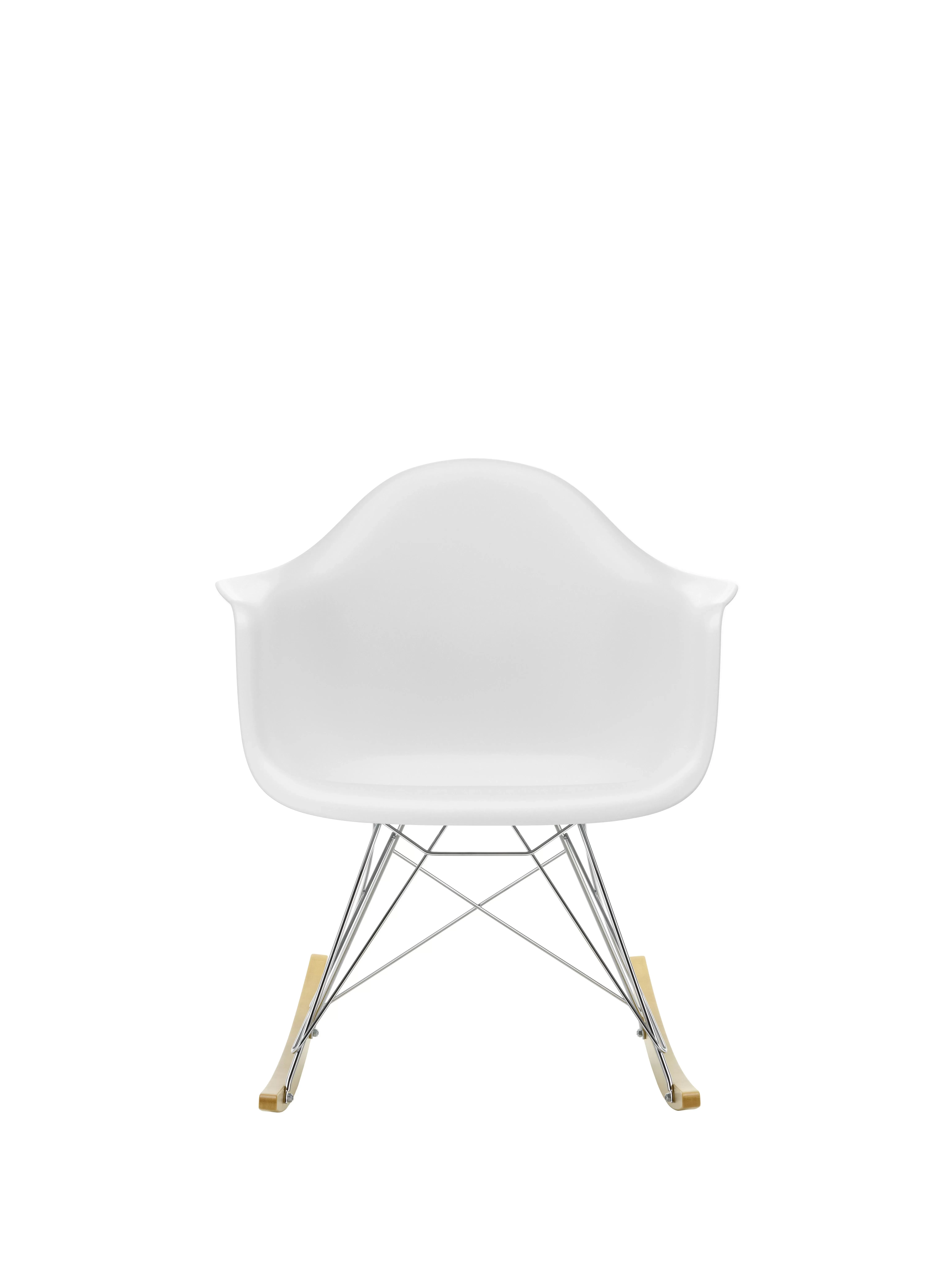 Illustration numéro 2 du produit Vitra Chaise à bascule RAR Eames Plastic  - coton blanc  RE - chromé - Patins Érable jaune