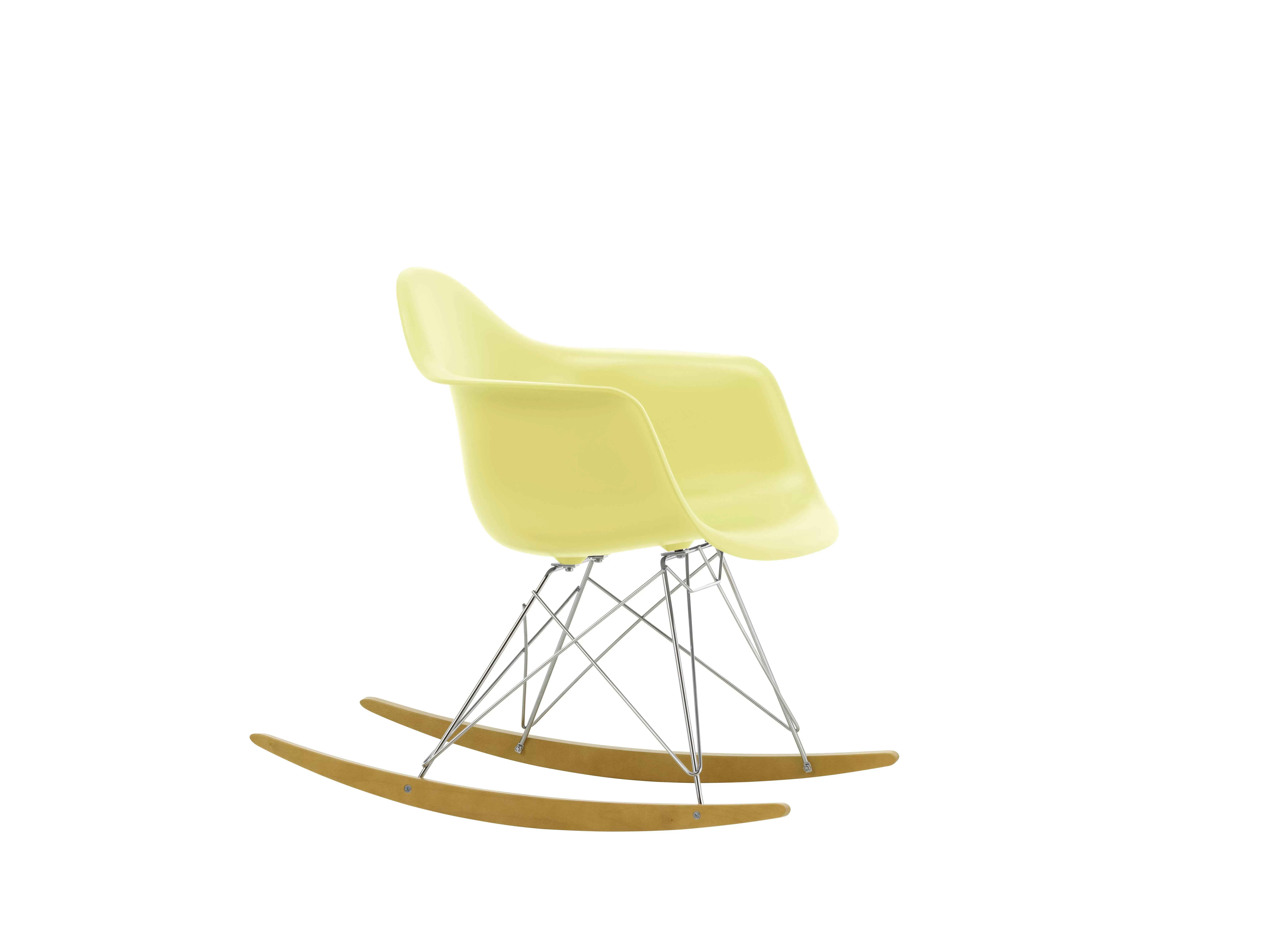 Illustration numéro 2 du produit Vitra Chaise à bascule RAR Eames Plastic  - citron RE - chromé - Patins Érable jaune