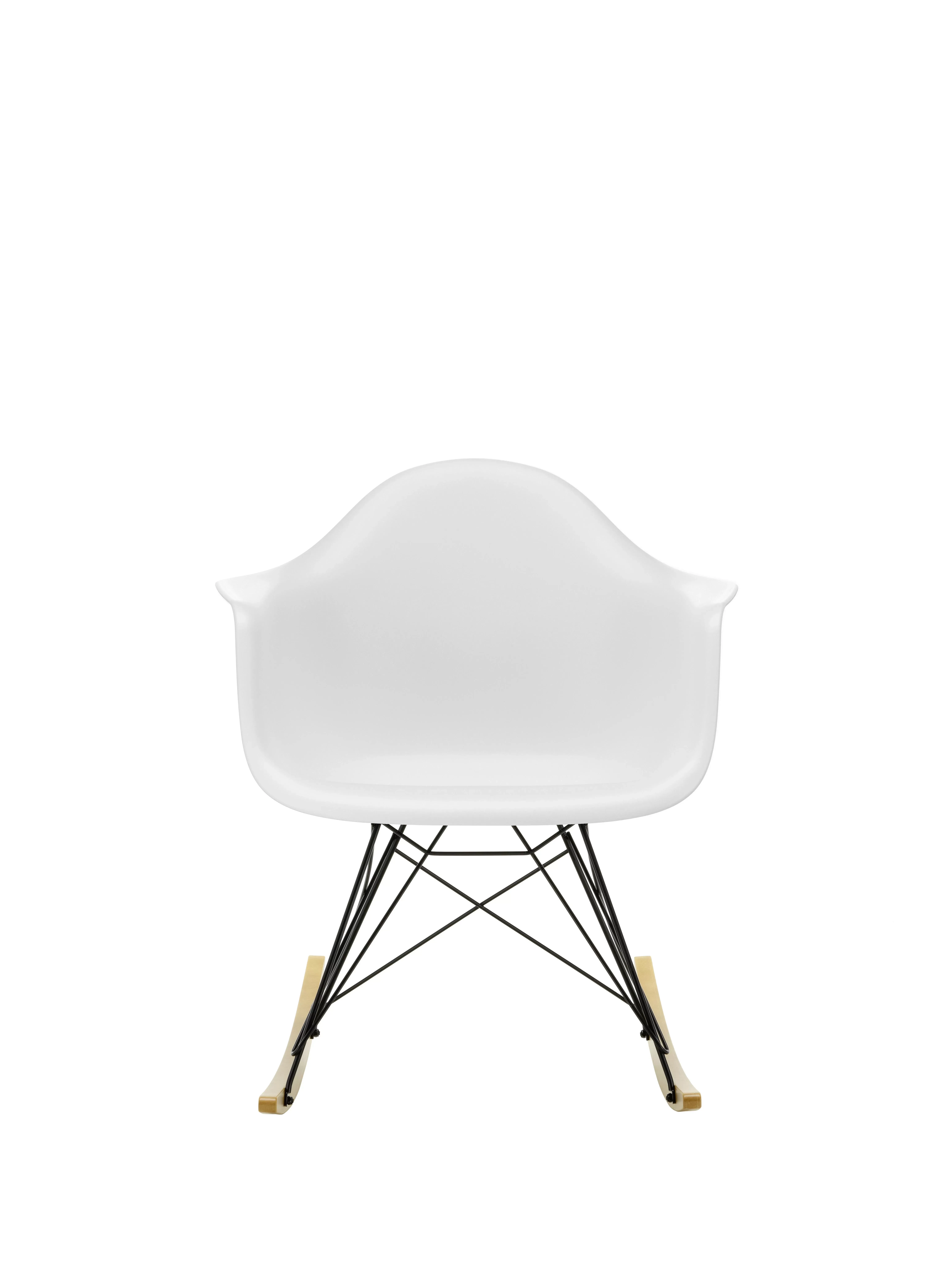 Illustration numéro 2 du produit Vitra Chaise à bascule RAR Eames Plastic  - coton blanc  RE - noir - Patins Érable jaune