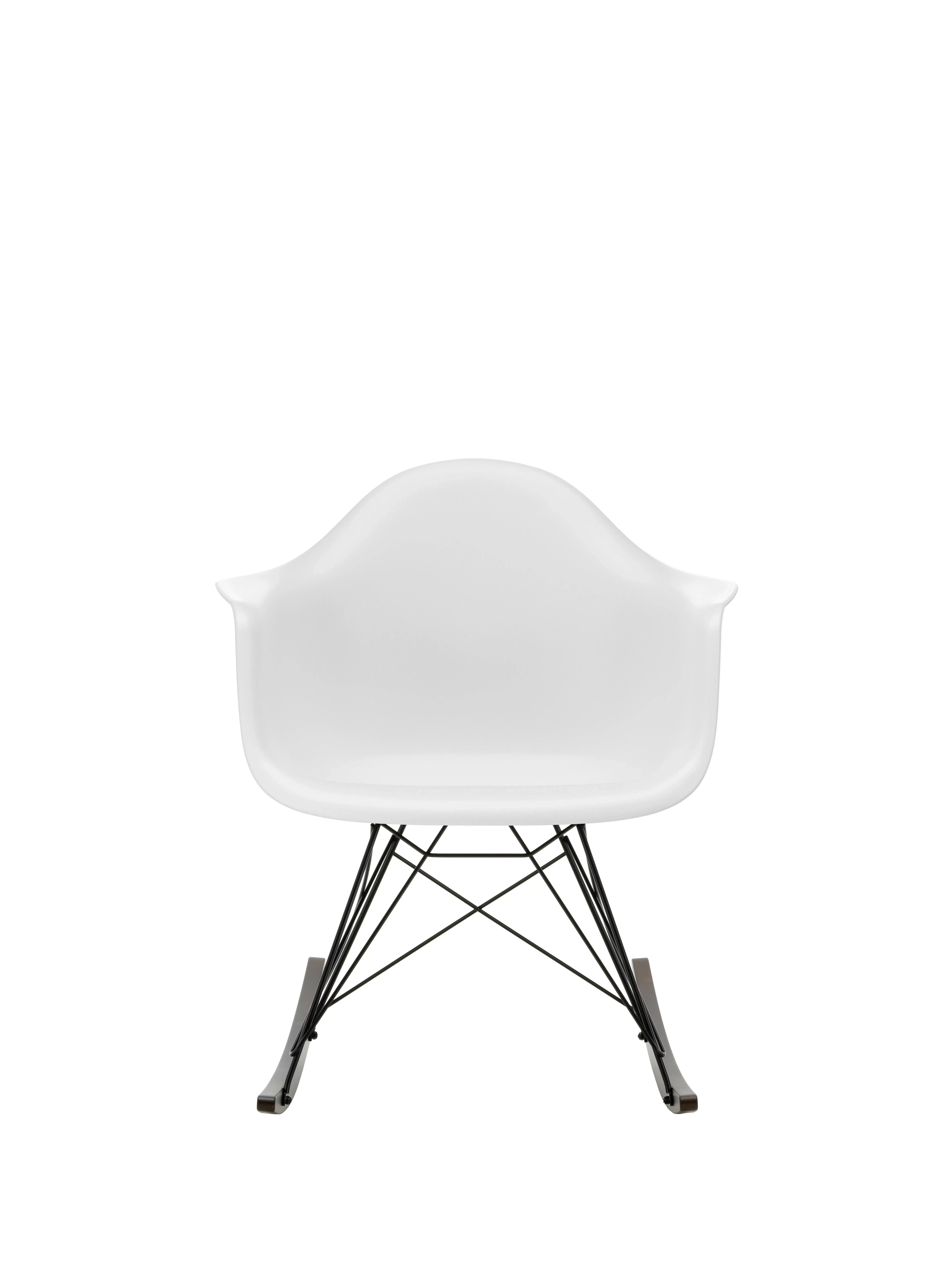 Illustration numéro 2 du produit Vitra Chaise à bascule RAR Eames Plastic  - coton blanc  RE - noir - Patins Érable foncé