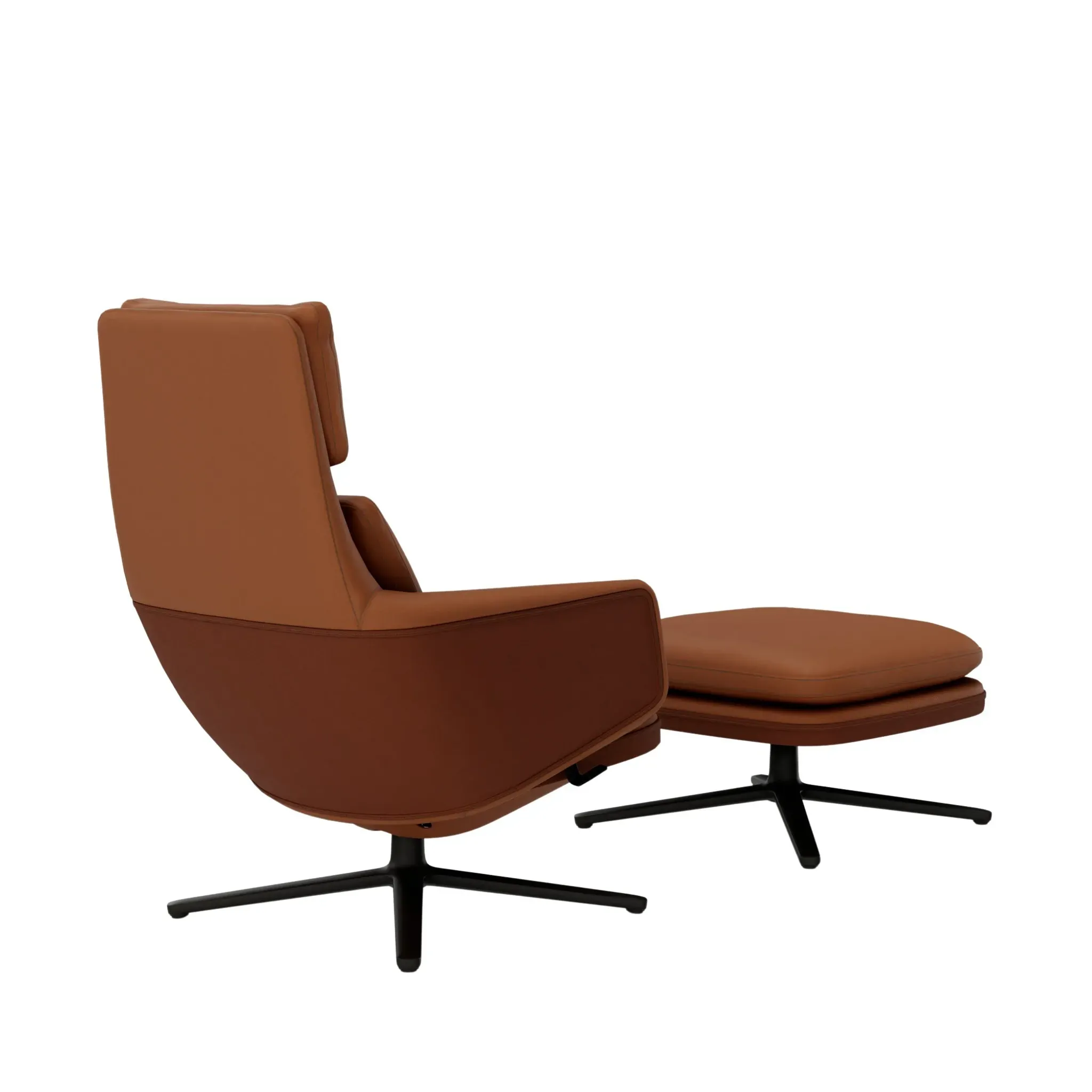 Illustration numéro 2 du produit Vitra Grand Relax avec ottoman  - cognac - noir basique enduit de poudre