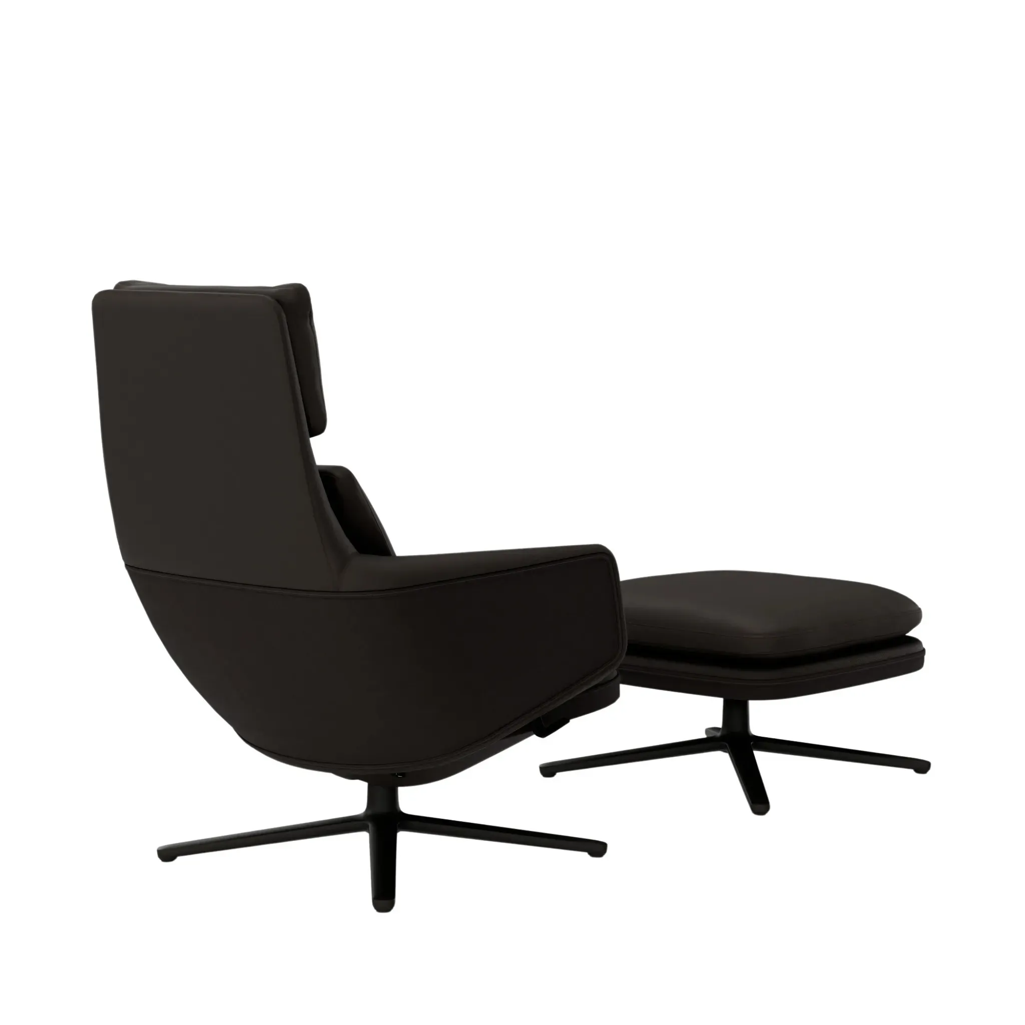 Illustration numéro 2 du produit Vitra Grand Relax avec ottoman  - cuir chocolat - noir basique enduit de poudre