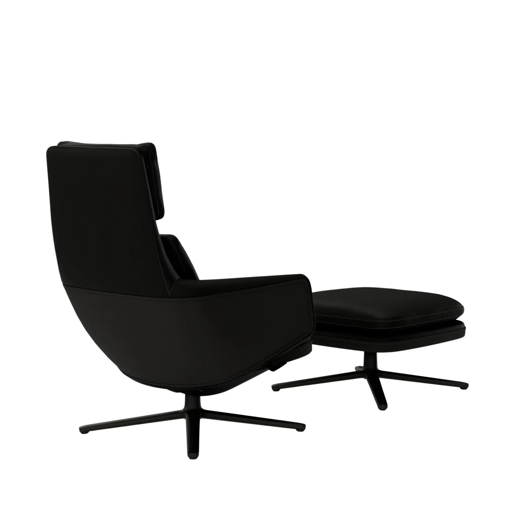 Illustration numéro 2 du produit Vitra Grand Relax avec ottoman  - cuir noir - noir basique enduit de poudre