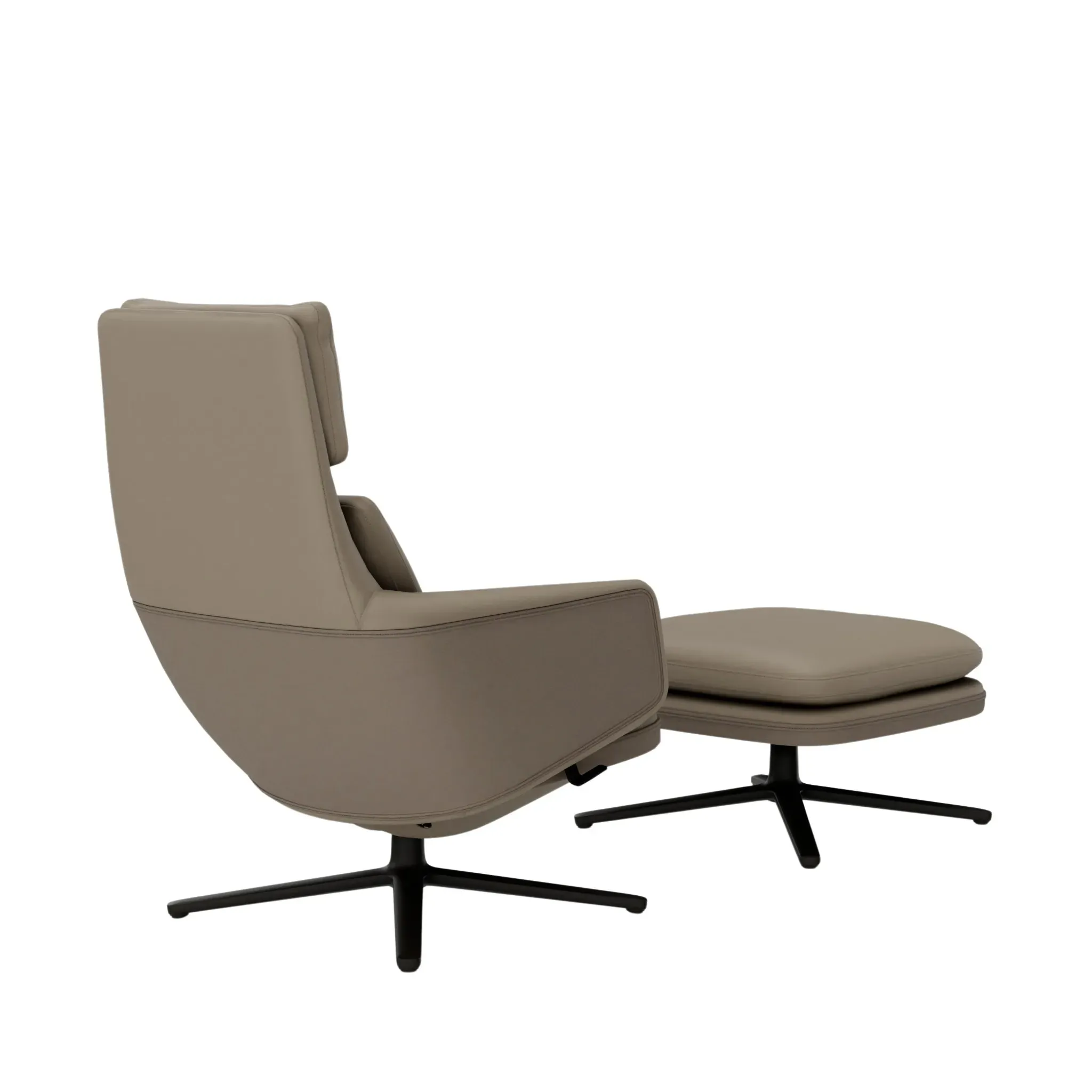 Illustration numéro 2 du produit Vitra Grand Relax avec ottoman  - cuir sable - noir basique enduit de poudre