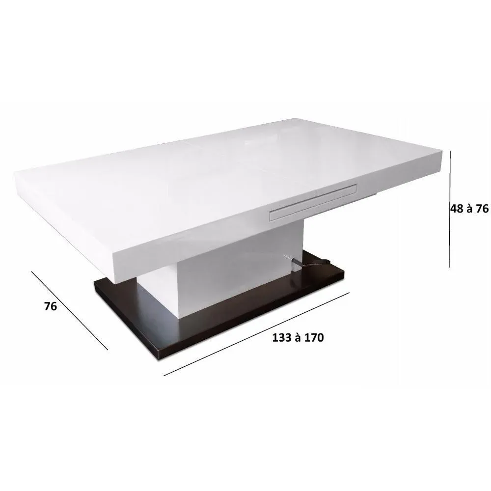 Illustration numéro 2 du produit Table basse relevable extensible SETUP blanc brillant socle acier brossé