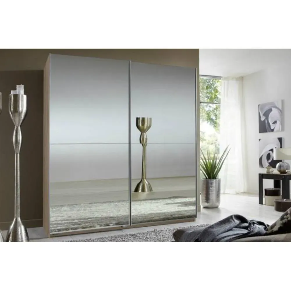 Illustration numéro 2 du produit Dressing CLAPTON 135 cm façade 2 portes coulissantes miroirs structure chêne