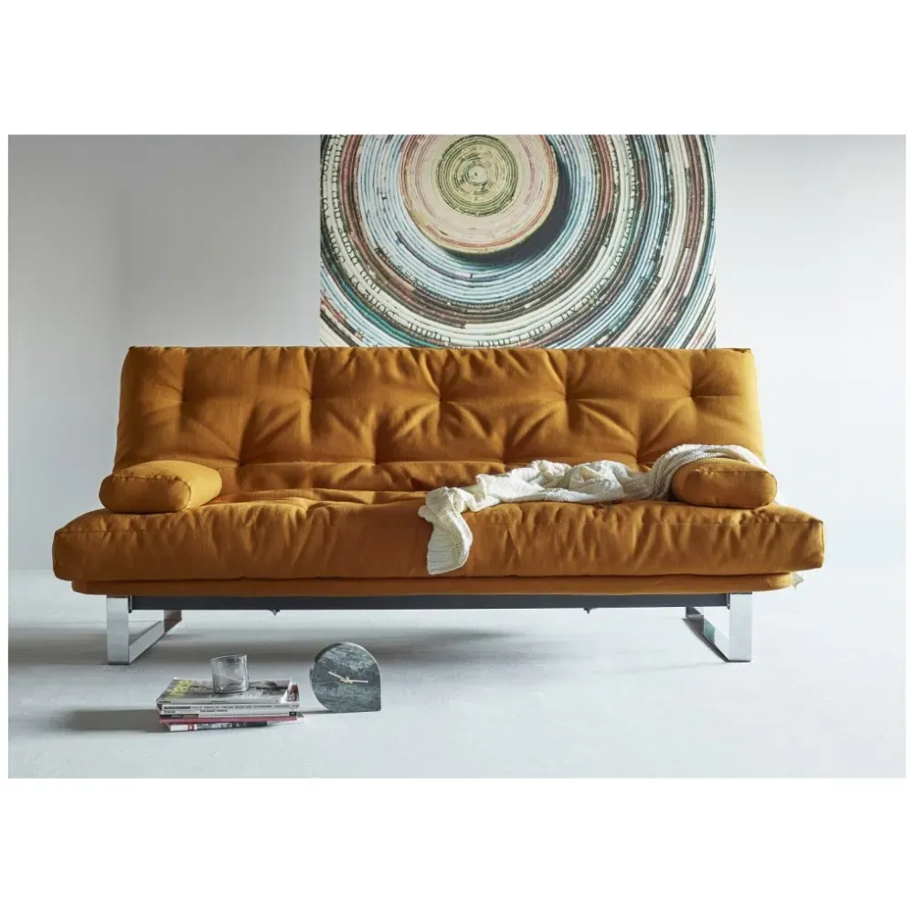 Illustration numéro 2 du produit INNOVATION LIVING  Canapé convertible clic-clac MINIMUM lit 140*200 cm capitonné tissu Elegance Curry