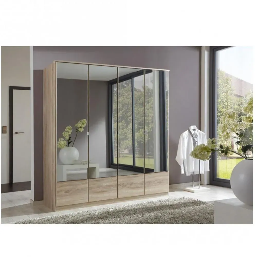 Illustration numéro 2 du produit Armoire penderie DINGLE 4 portes miroirs largeur 179 chêne