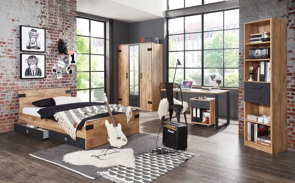 Illustration numéro 2 du produit Bureau LISBURN style industriel 140 x 70 chêne métal graphite