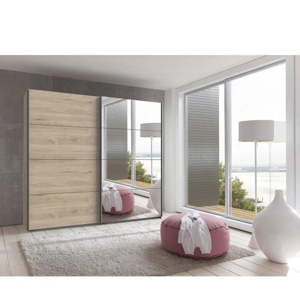Illustration numéro 2 du produit Armoire de rangement 2 portes coulissantes EDWIG 225 cm chêne / miroir