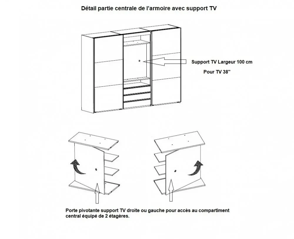 Illustration numéro 2 du produit Armoire de rangement coulissante MARITA verre blanc partie centrale TV L 300 H 236 cm