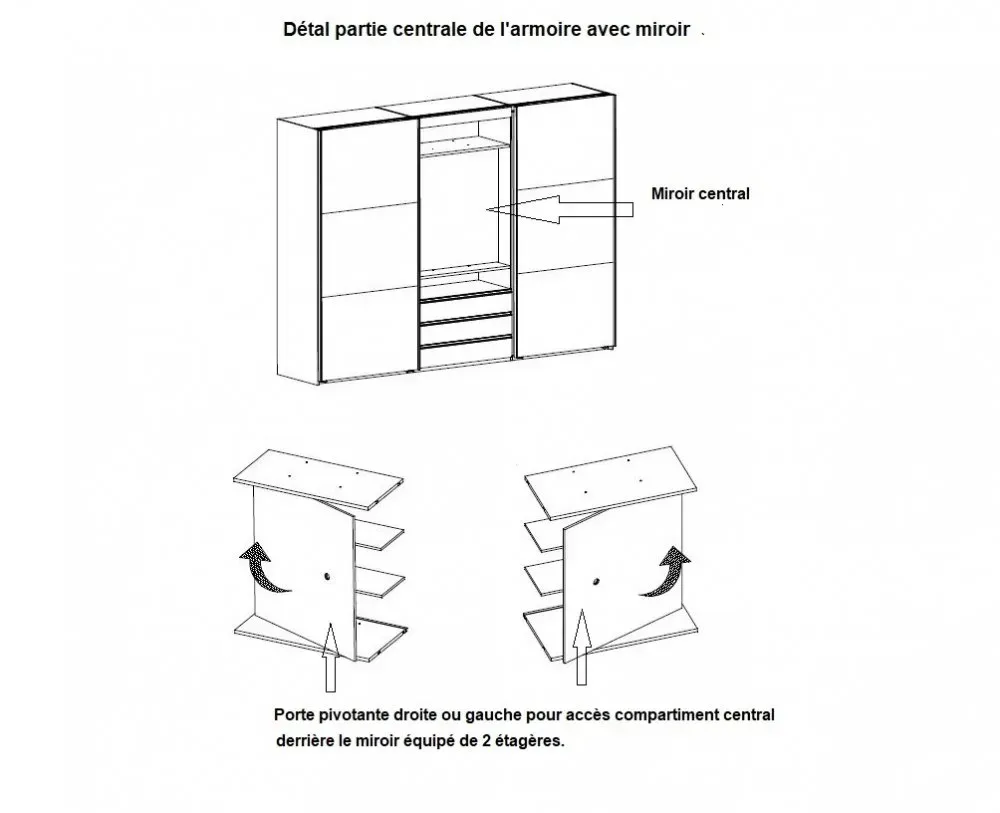 Illustration numéro 2 du produit Armoire de rangement coulissante MARITA chêne verre graphite miroir pivotant L 300 H 236 cm