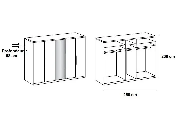 Illustration numéro 2 du produit Armoire penderie LISEA 4 portes verre blanc 1 porte miroir 250 x 236 cm HT
