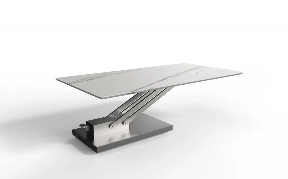 Illustration numéro 2 du produit Table basse relevable BRAVO MARBLE WHITE plateau céramique finition marbre blanc brillant.