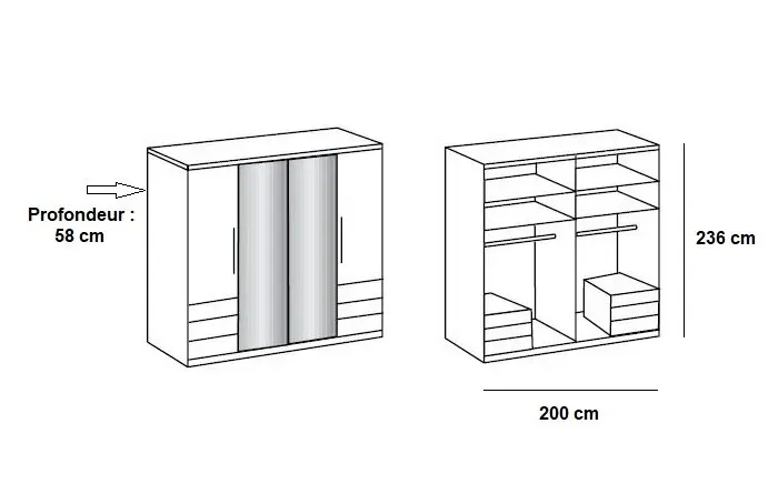 Illustration numéro 2 du produit Armoire rangement LISEA 4 portes 6 tiroirs verre blanc 200 x 236 cm HT