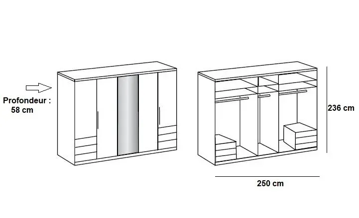 Illustration numéro 2 du produit Armoire rangement LISEA 5 portes 6 tiroirs verre blanc 250 x 236 cm HT