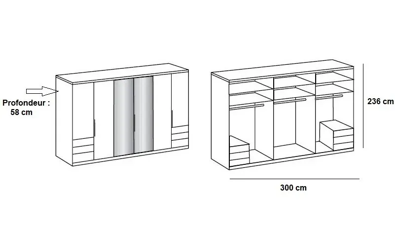 Illustration numéro 2 du produit Armoire penderie LISEA 6 portes 6 tiroirs verre anthracite 300 x 236 cm HT