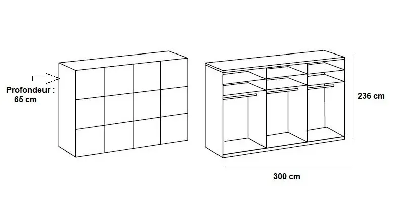 Illustration numéro 2 du produit Armoire coulissante LISEA 4 portes blanc verre anthracite 300 x 236 cm HT
