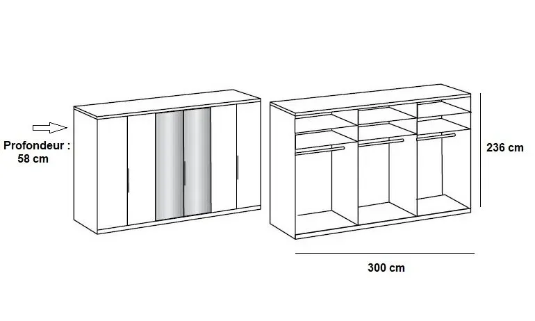 Illustration numéro 2 du produit Armoire de rangement LISBETH 4 portes blanc 2 miroirs 300 x 236 cm hauteur