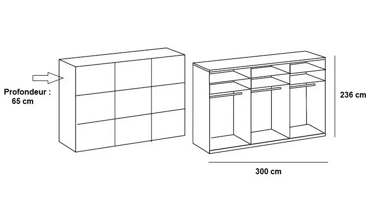 Illustration numéro 2 du produit Armoire coulissante LISBETH 2 portes chêne 1 miroir 300 x 236 cm hauteur