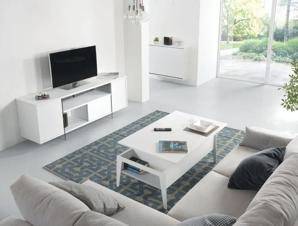 Illustration numéro 2 du produit Table basse relevable blanc mat  BRIGHTON avec piétement blanc 110x70cm