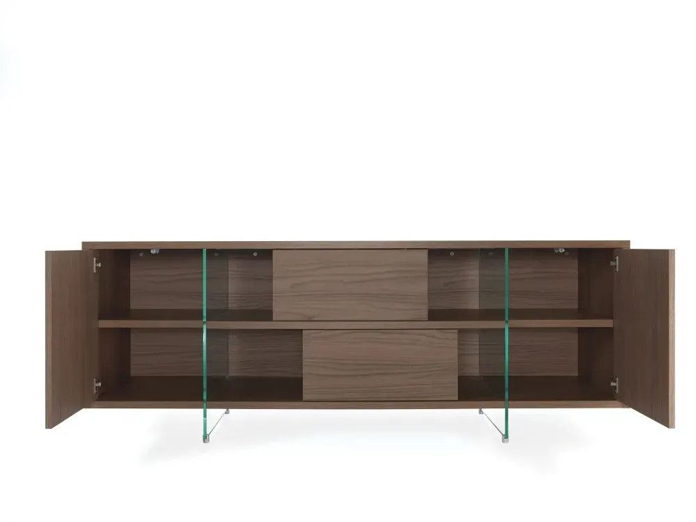 Illustration numéro 2 du produit Buffet/Meuble TV design MADY 180cm Noyer portes coulissantes et piètement en verre