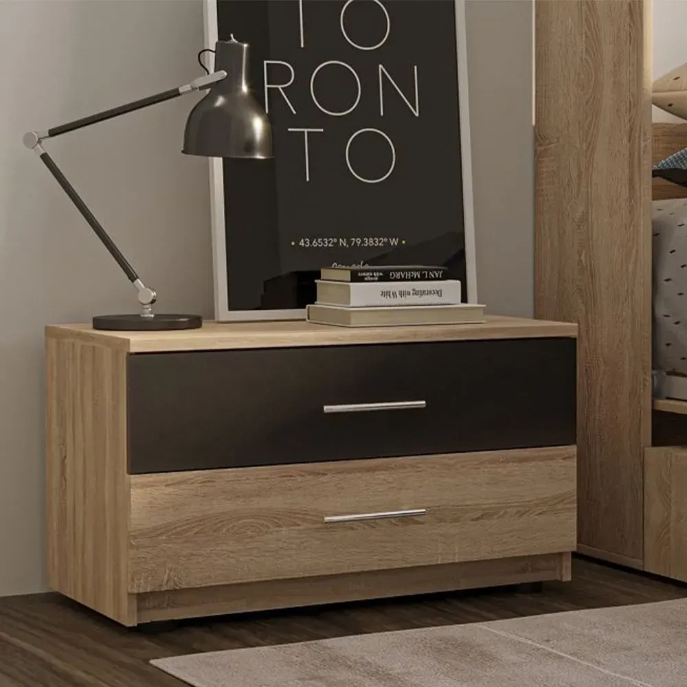 Illustration numéro 2 du produit Chevet 2 tiroirs KEY  chêne naturel noir mat