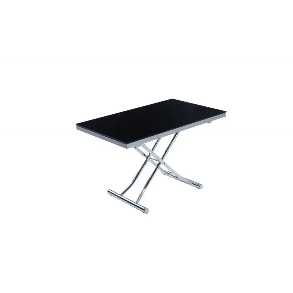 Illustration numéro 2 du produit Table basse relevable et extensible NEWJUMP verre noir pied chromé