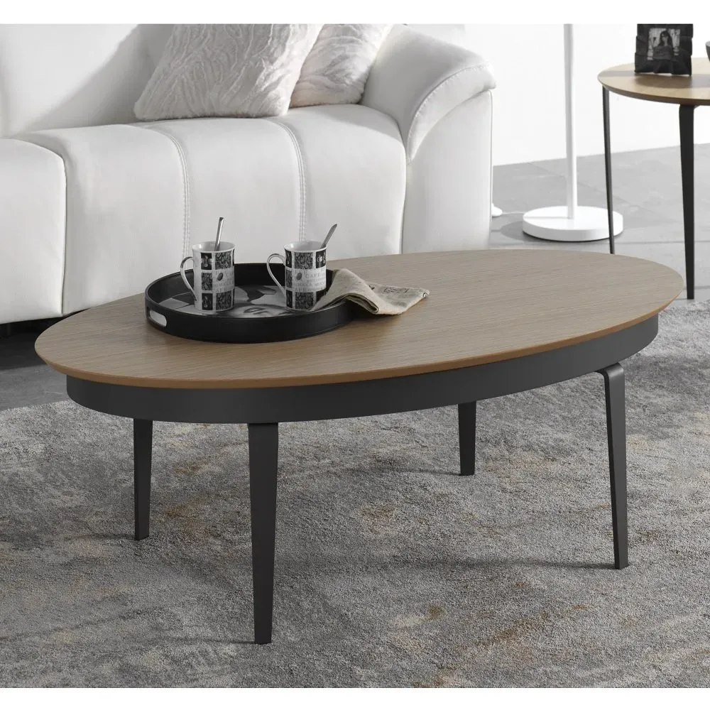 Illustration numéro 2 du produit Table basse relevable ovale SWING 115x65cm chêne pied métal noir