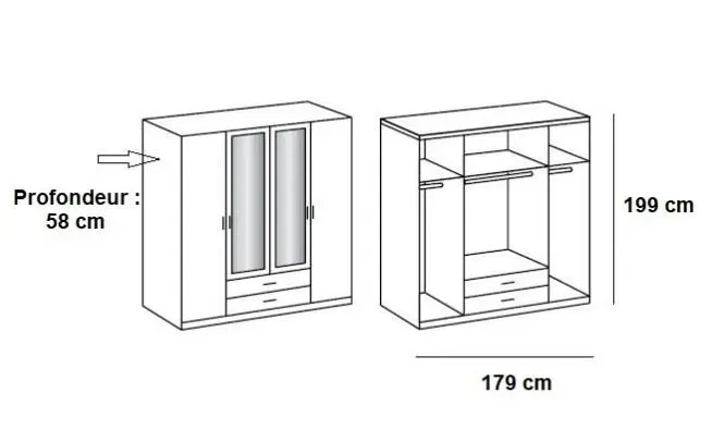 Illustration numéro 2 du produit Armoire DORVAL rangement chêne 4 portes 2 tiroirs