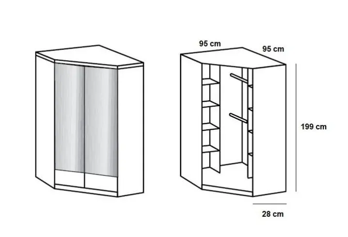 Illustration numéro 2 du produit Armoire rangement angle LAVAL blanc 2 portes miroirs