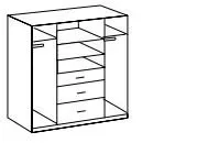 Illustration numéro 2 du produit Armoire LAVAL décor chêne et blanc 2 portes miroirs 2 portes 3 tiroirs