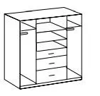 Illustration numéro 2 du produit Armoire LAVAL décor chêne poutre et blanc 2 portes miroirs 2 portes 3 tiroirs