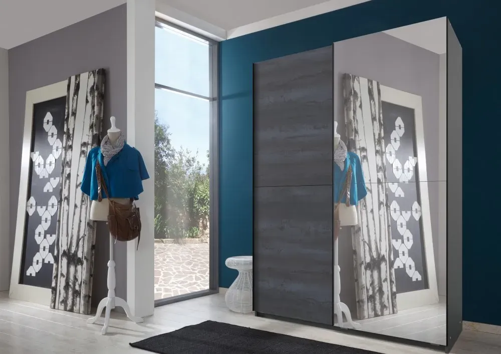 Illustration numéro 2 du produit Armoire HERO décor graphite et acier oxydé 2 tringle 135cm