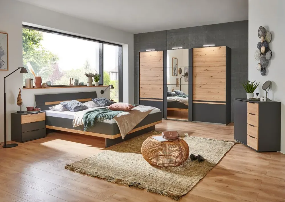 Illustration numéro 2 du produit Cadre de lit GIRBO 160 x 200 cm graphite et chêne artisan