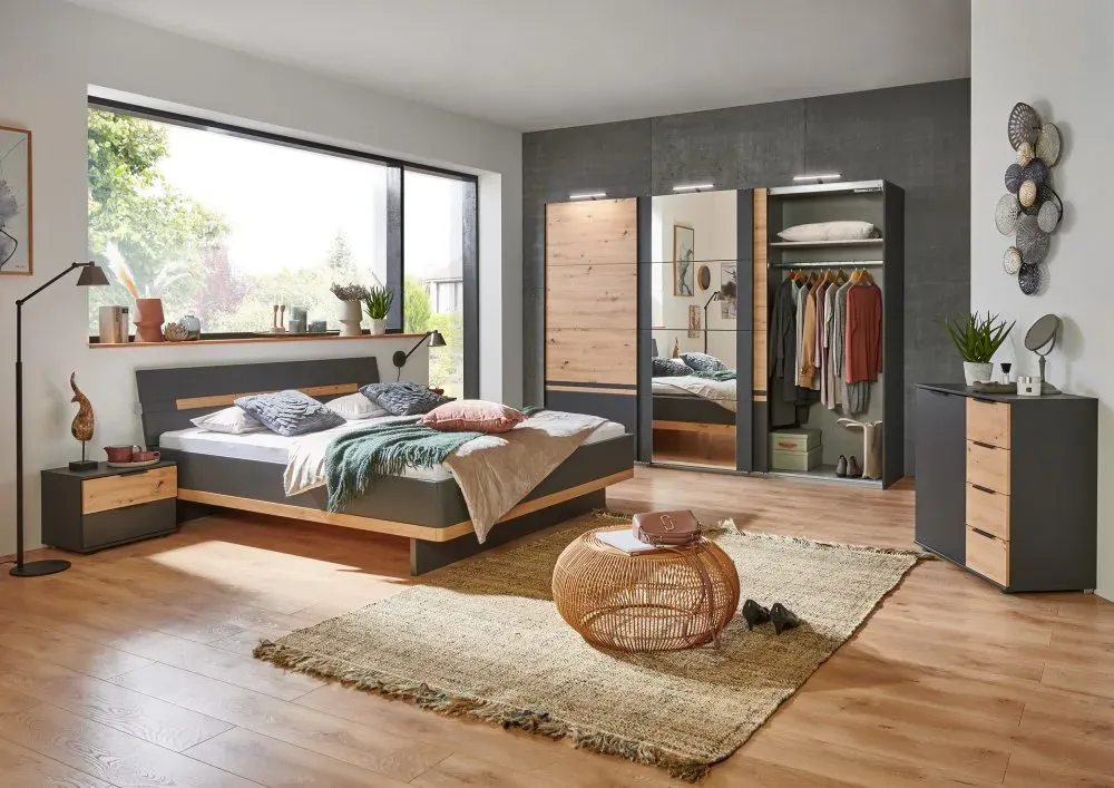 Illustration numéro 2 du produit Cadre de lit GIRBO 180 x 200 cm graphite et chêne artisan