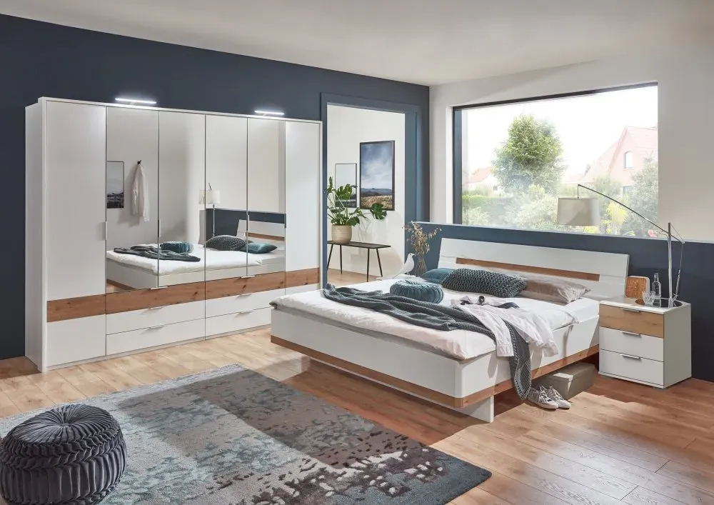 Illustration numéro 2 du produit Cadre de lit GIRBO 180 x 200 cm blanc et chêne artisan