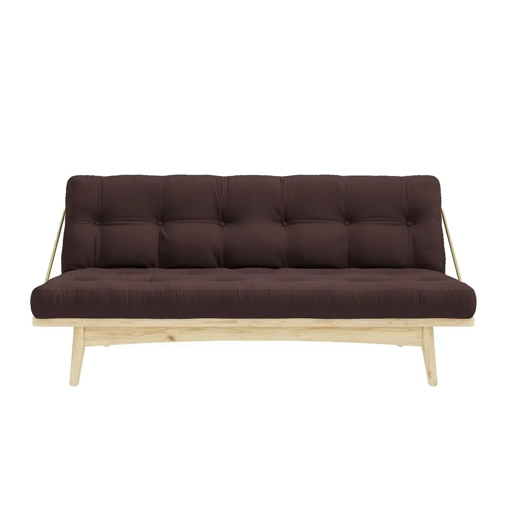 Illustration numéro 2 du produit Banquette futon FOLK en pin massif coloris marron couchage 130 x 190 cm.