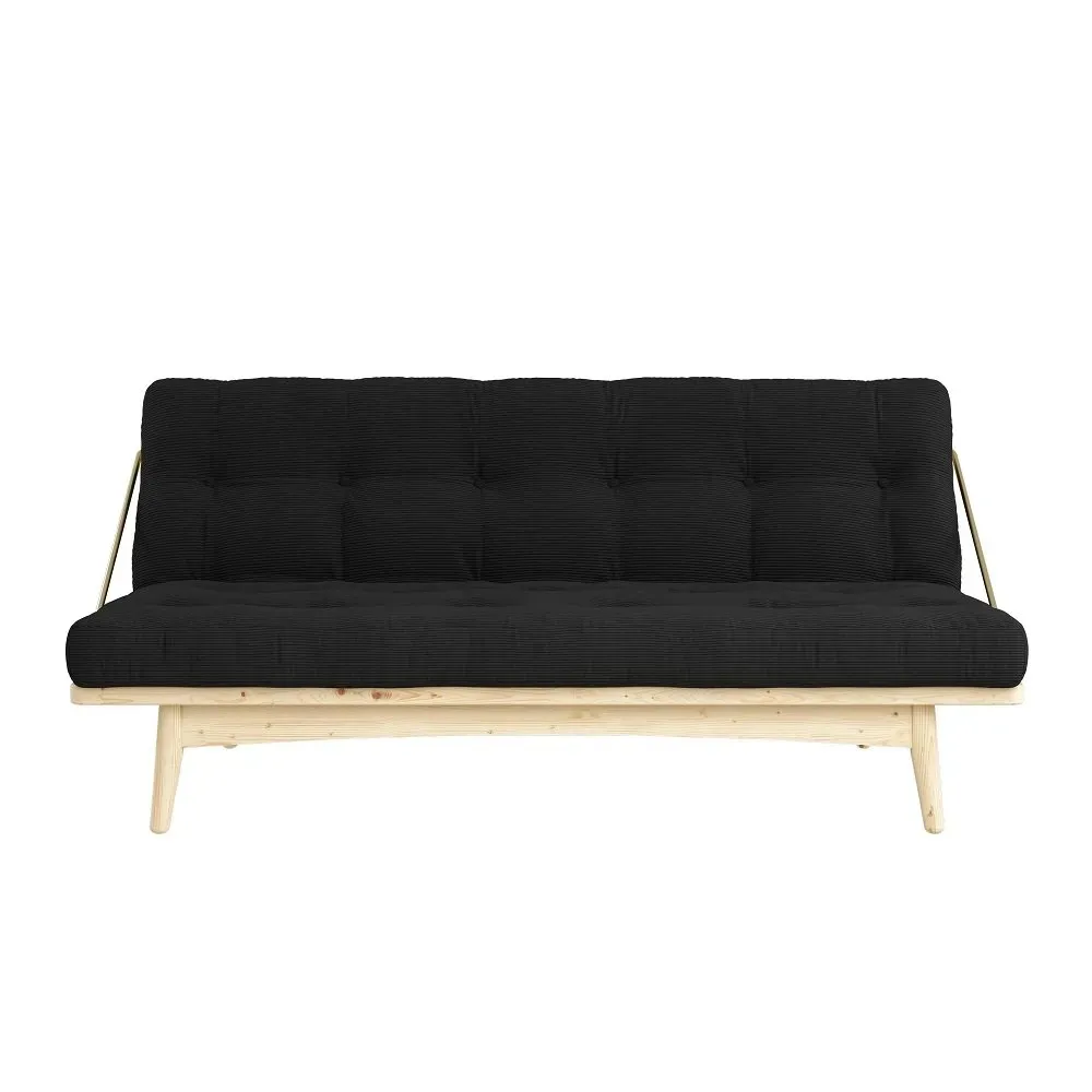 Illustration numéro 2 du produit Banquette futon FOLK en pin massif coloris charbon couchage 130 x 190 cm.