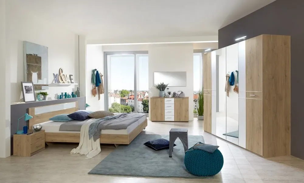 Illustration numéro 2 du produit Armoire PARINI portes battantes 2 miroirs imitation chêne et chrome