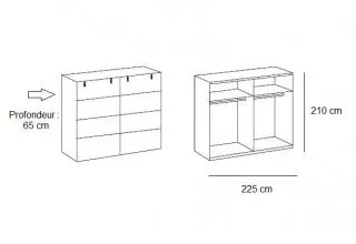 Illustration numéro 2 du produit Chambre à coucher complète  VERNON couchage 160 x 200 cm pin argenté et graphite