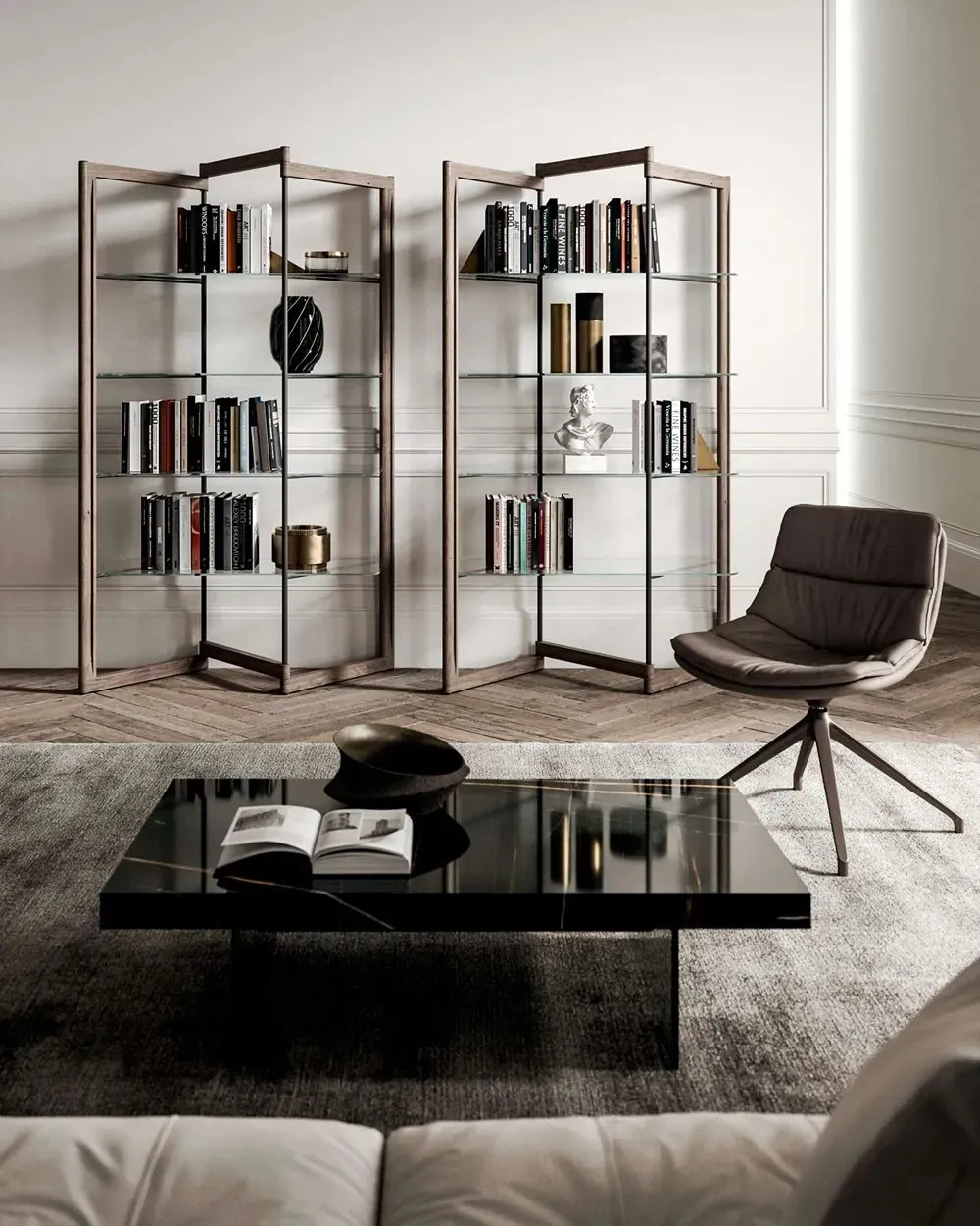 Illustration numéro 2 du produit Bibliothèque modulaire PANTO 137 x 40 cm Verre / Wild chêne Delhi