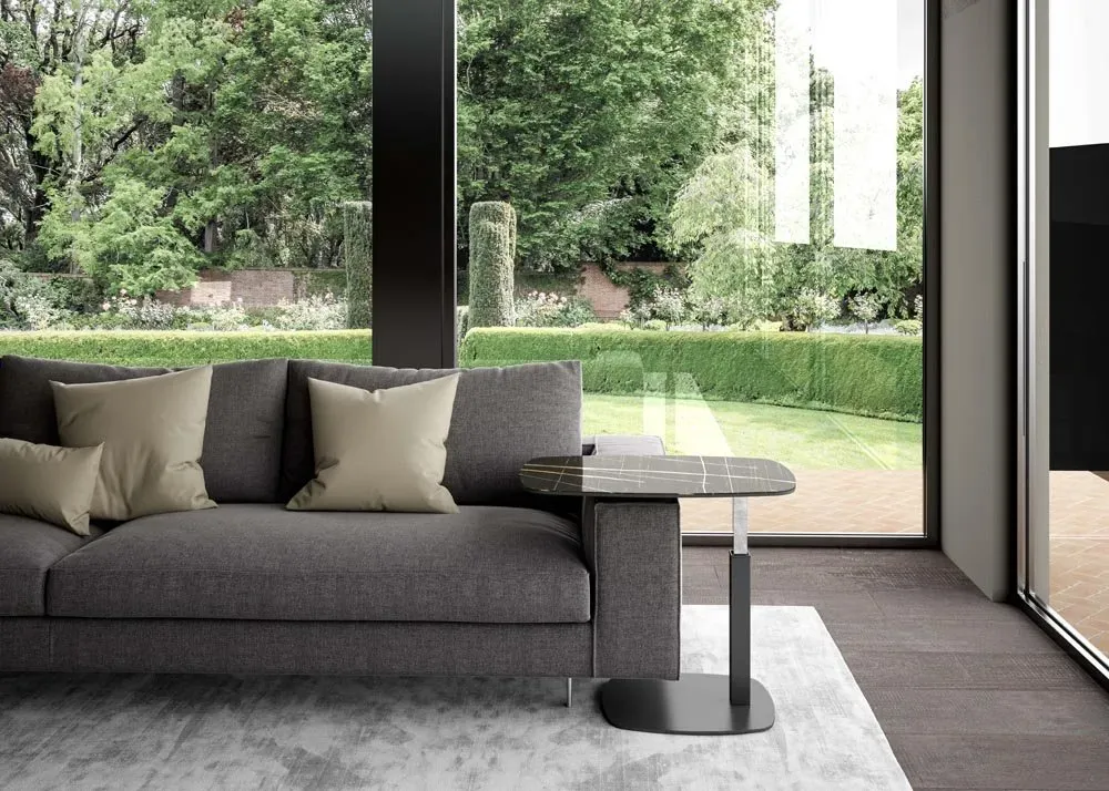 Illustration numéro 2 du produit Ozzio SERVUS Table Dinette en Marbre Sahara Noir avec piètement en Métal Graphite