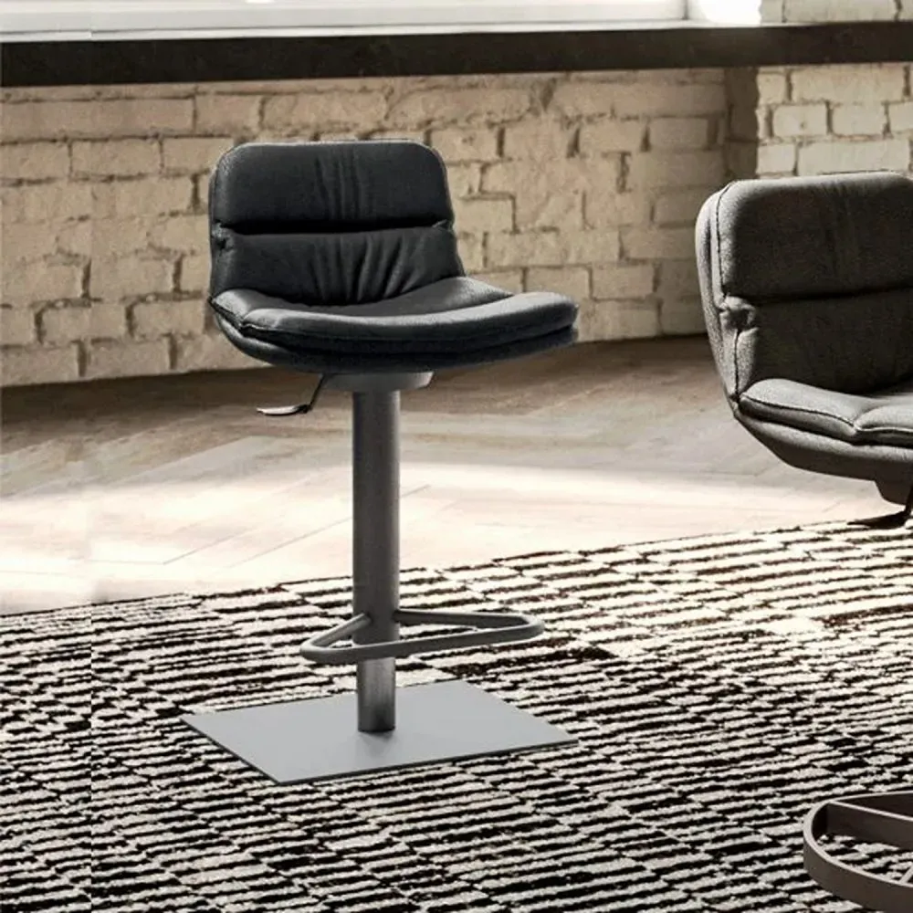 Illustration numéro 2 du produit Ozzio MORRIS Tabouret de bar en Cuir Graphite  et Métal