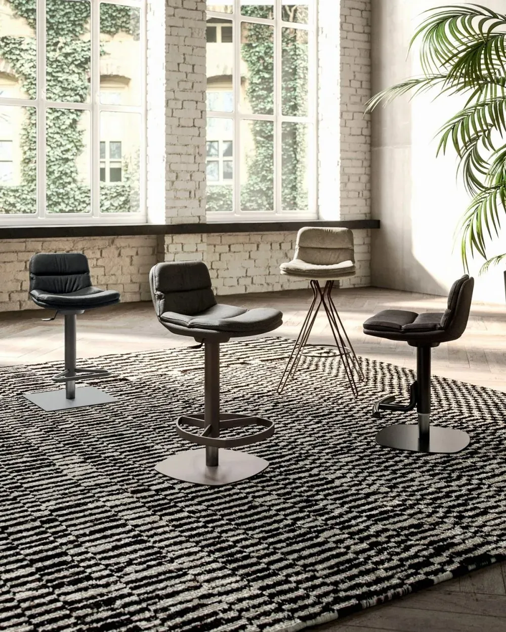 Illustration numéro 2 du produit Ozzio MORFEO Tabouret de bar en Cuir Graphite et Métal