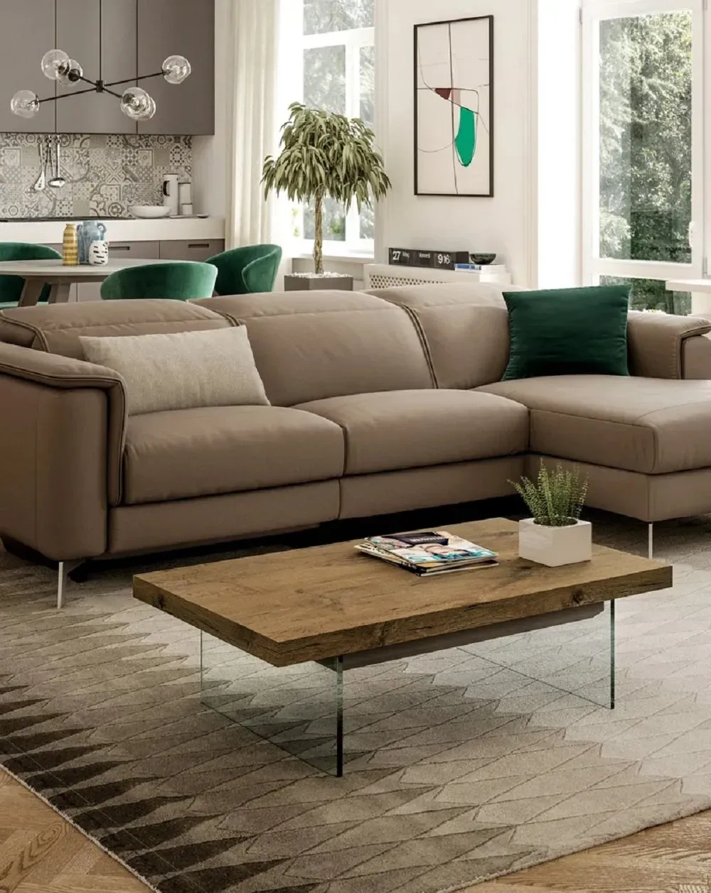 Illustration numéro 2 du produit Table basse convertible LUGANO  Plateau en Eco-bois de structure métal et Piétement  en Métal