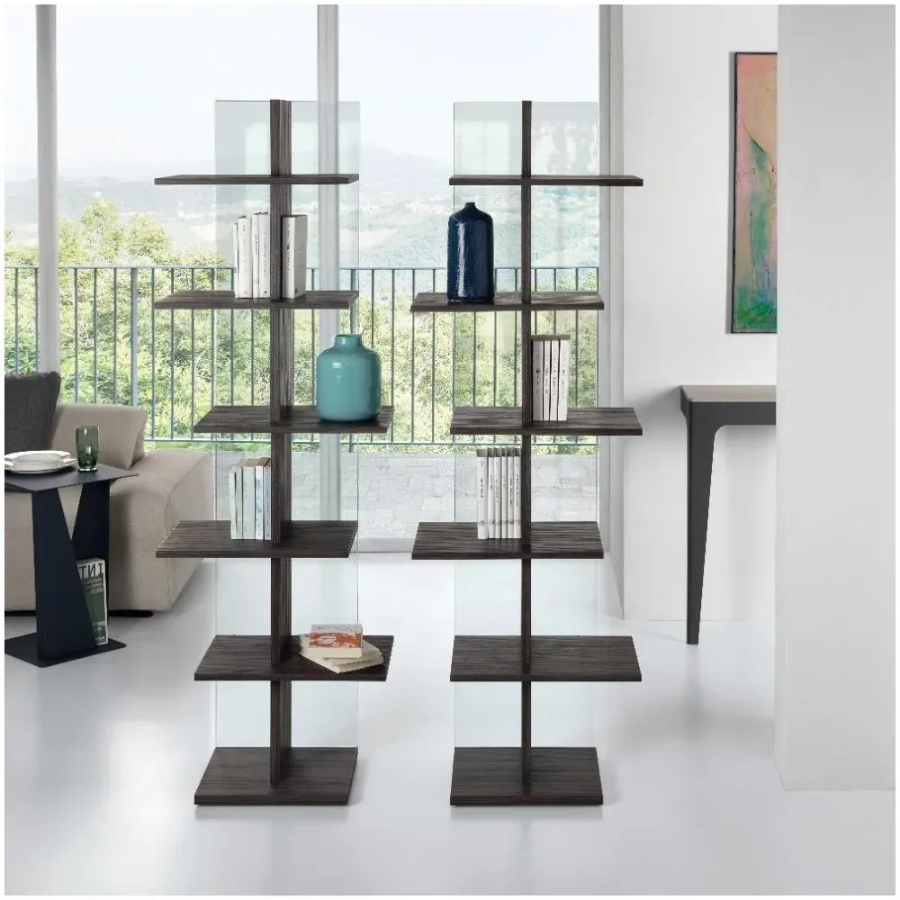 Illustration numéro 2 du produit Bibliothèque STEP en stratifié écologique coloris noyer ardoise