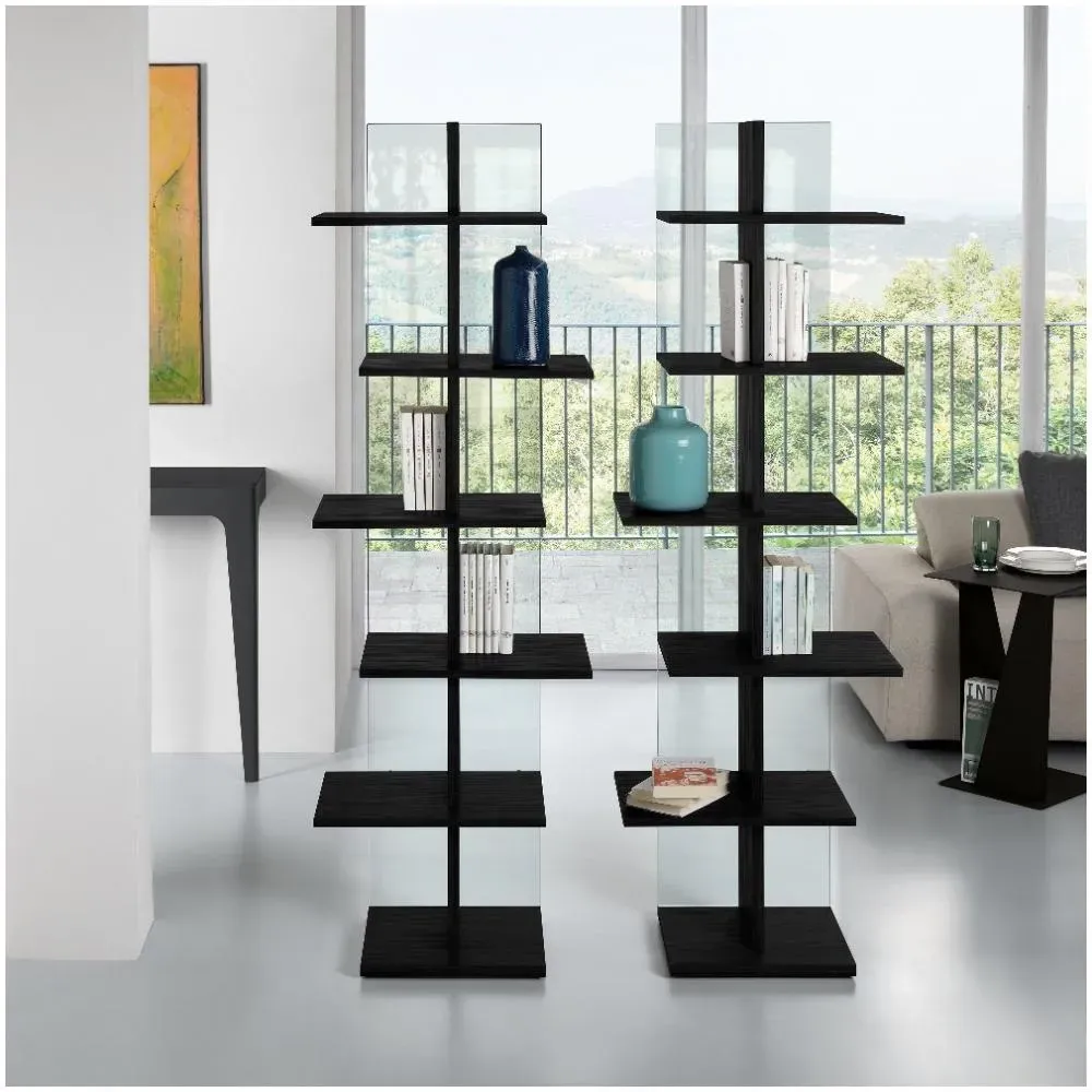 Illustration numéro 2 du produit Bibliothèque STEP en stratifié écologique coloris noir carbone et en verre trempé