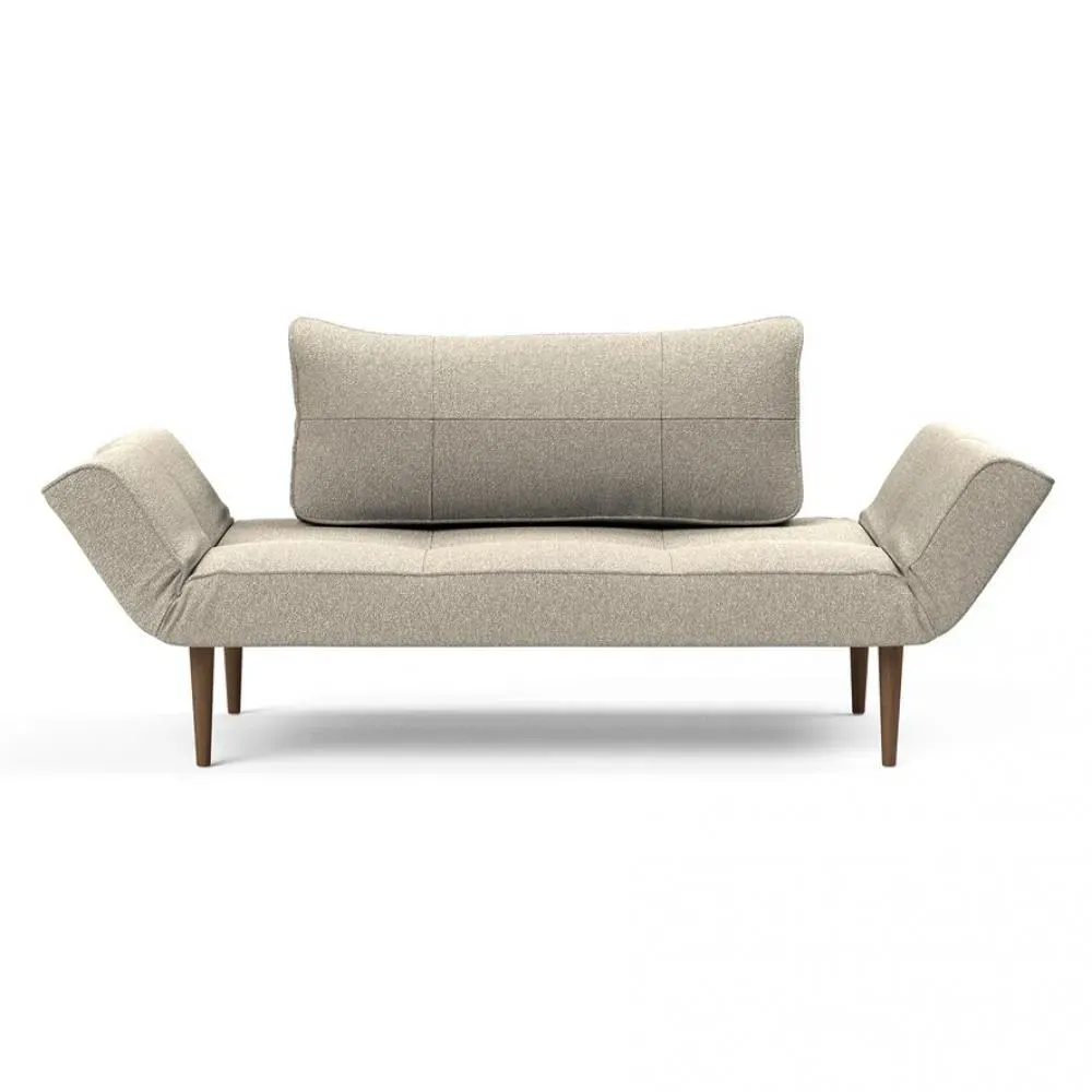 Illustration numéro 2 du produit Canapé lit ZEAL STYLETTO acier piétement chêne laqué foncé tissu bouclé beige