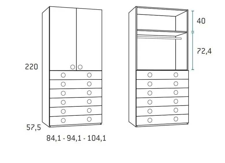 Illustration numéro 2 du produit Armoire 2 portes 6 tiroirs 94,1 x 57,5 x 220 cm